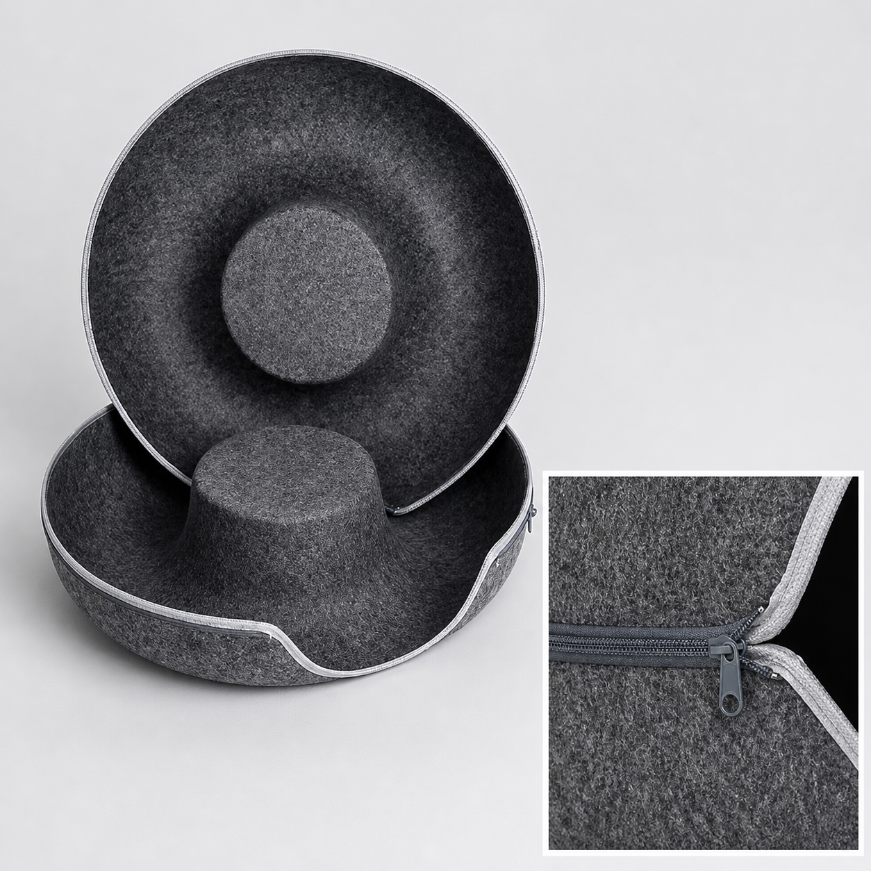 Donut Cat Tunnel Bed — Natural Wool Felt Cave, Tunnel & Play House