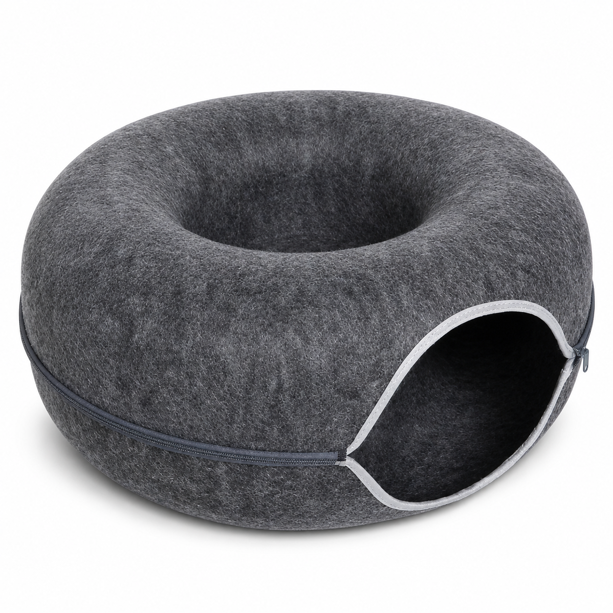 Donut Cat Tunnel Bed — Natural Wool Felt Cave, Tunnel & Play House