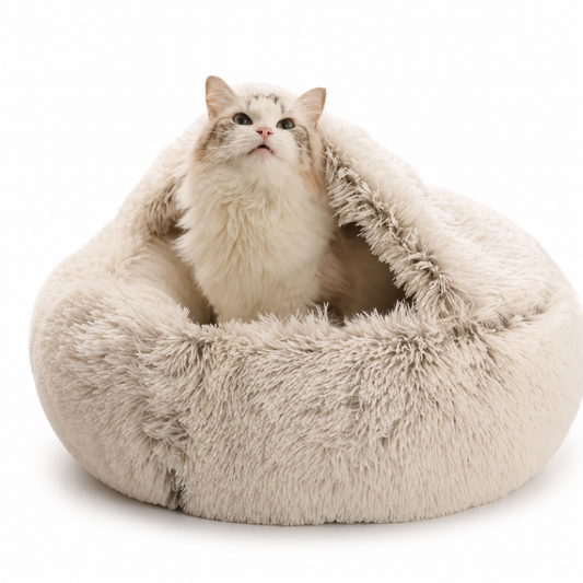 2-in-1 Plush Hooded Pet Bed