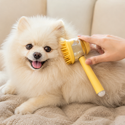 3-in-1 Pet Bath Brush — Soap Dispenser, Deep Massage & Deshedding