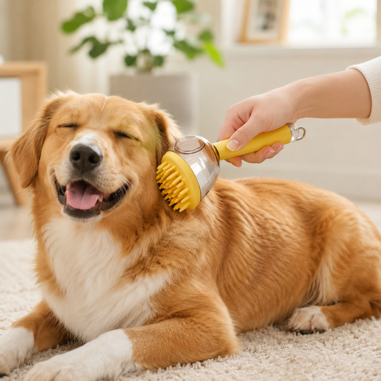 3-in-1 Pet Bath Brush — Soap Dispenser, Deep Massage & Deshedding