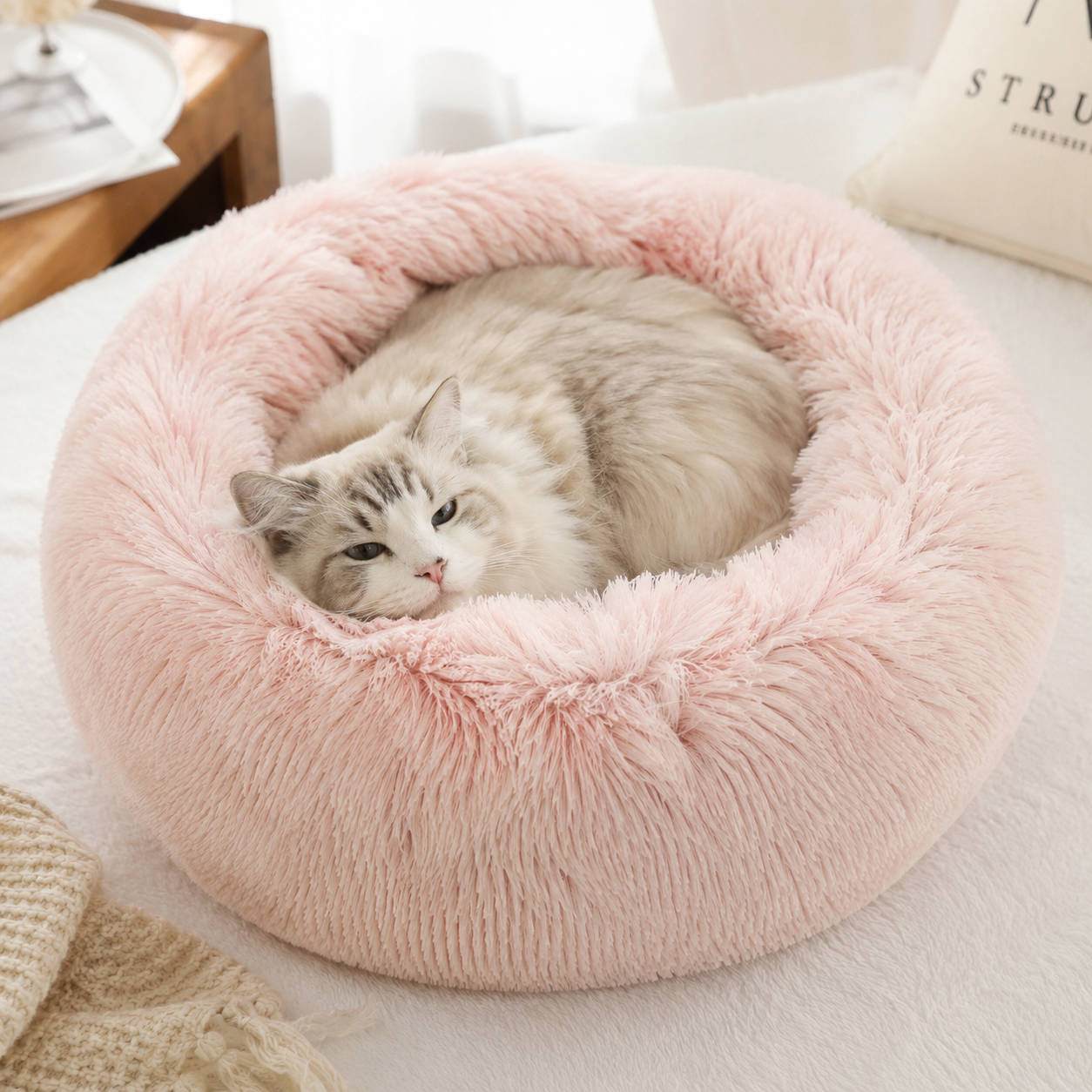2-in-1 Plush Hooded Pet Bed