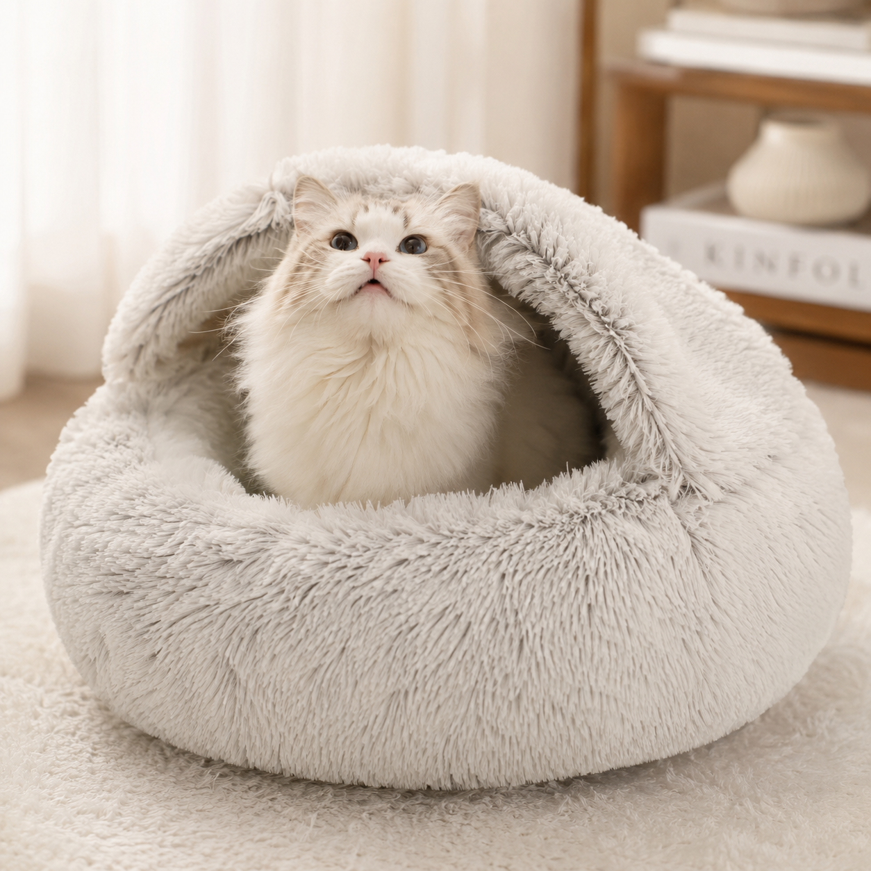 2-in-1 Plush Hooded Pet Bed