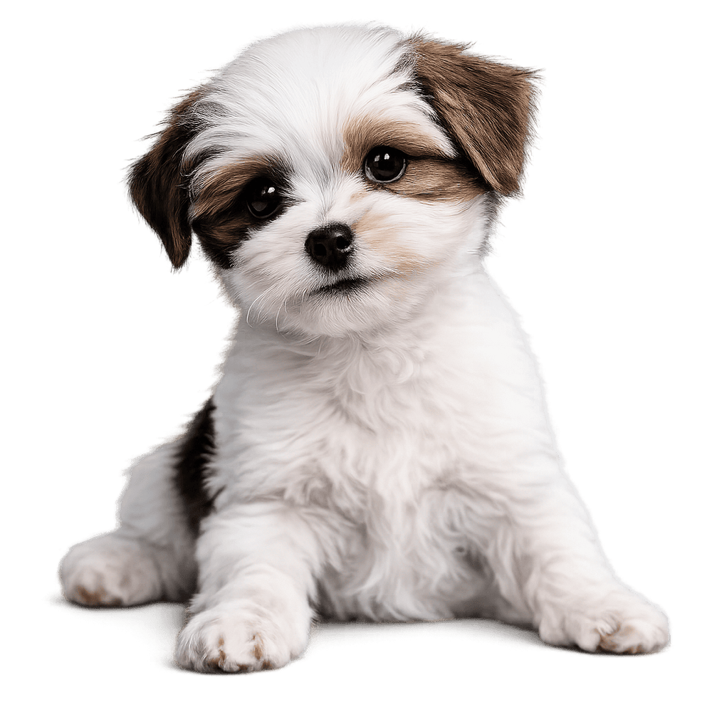 Small white and brown puppy on a transparent background