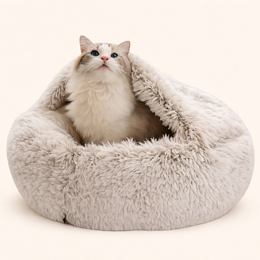 2-in-1 Plush Hooded Pet Bed